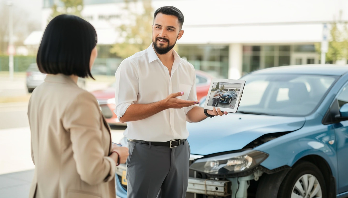 Perito de coches analizando documentación para una contraperitación